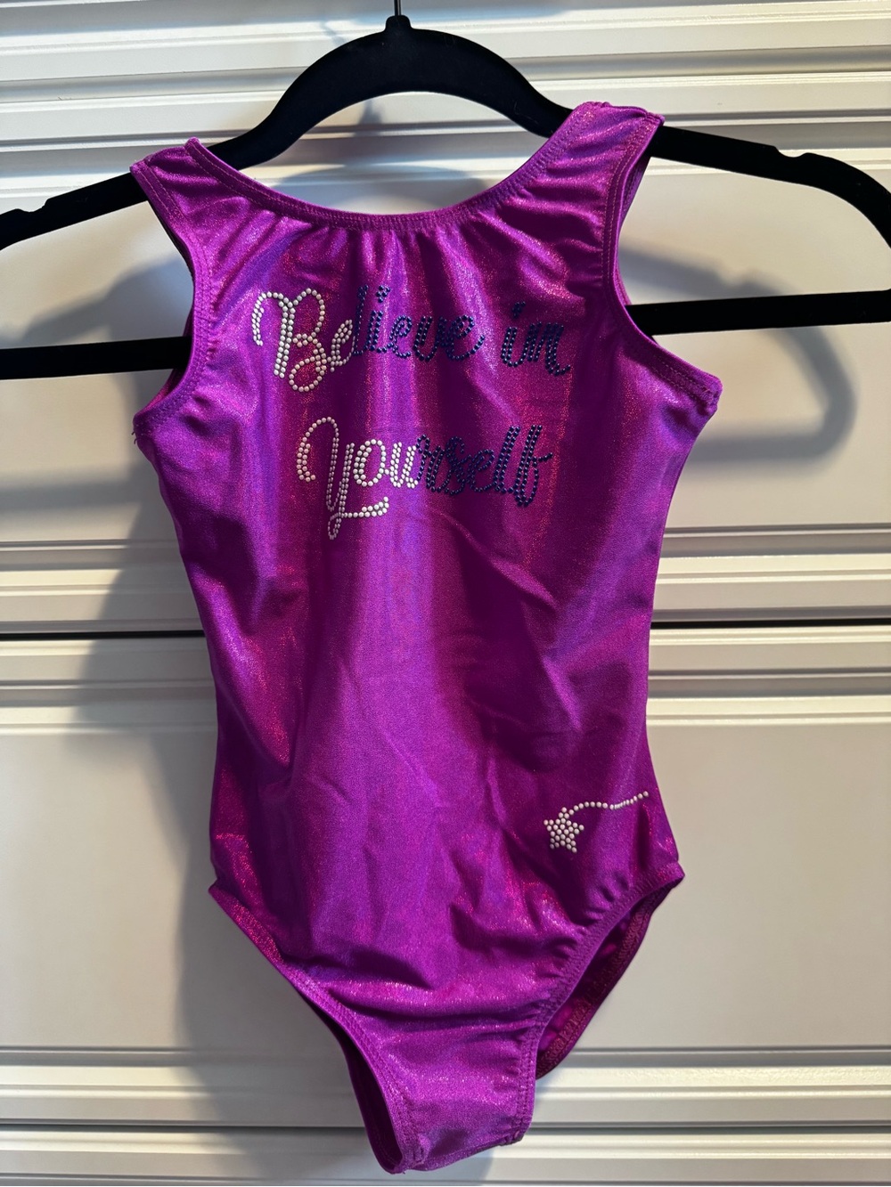 Destira Metallic Purple Kids Leotard — "Believe in Yourself"